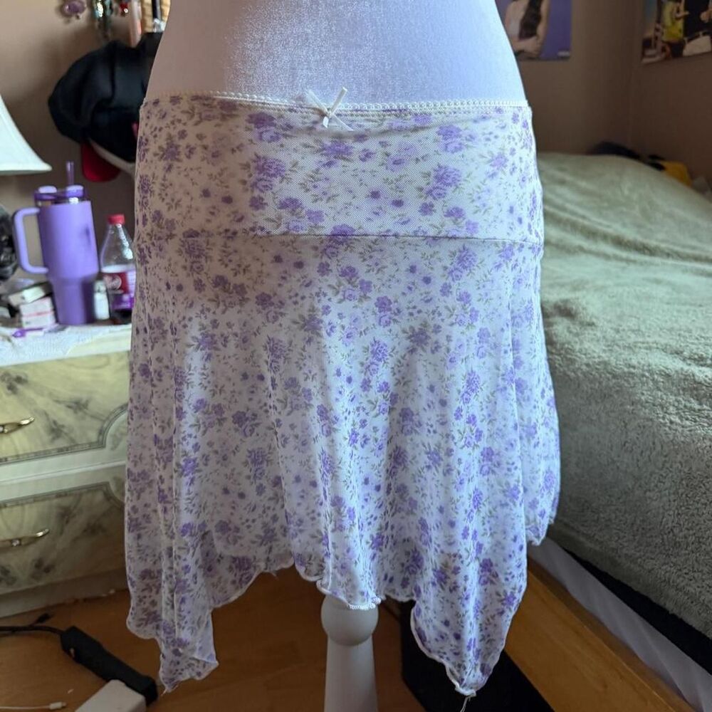 whimsical white and purple floral skirt